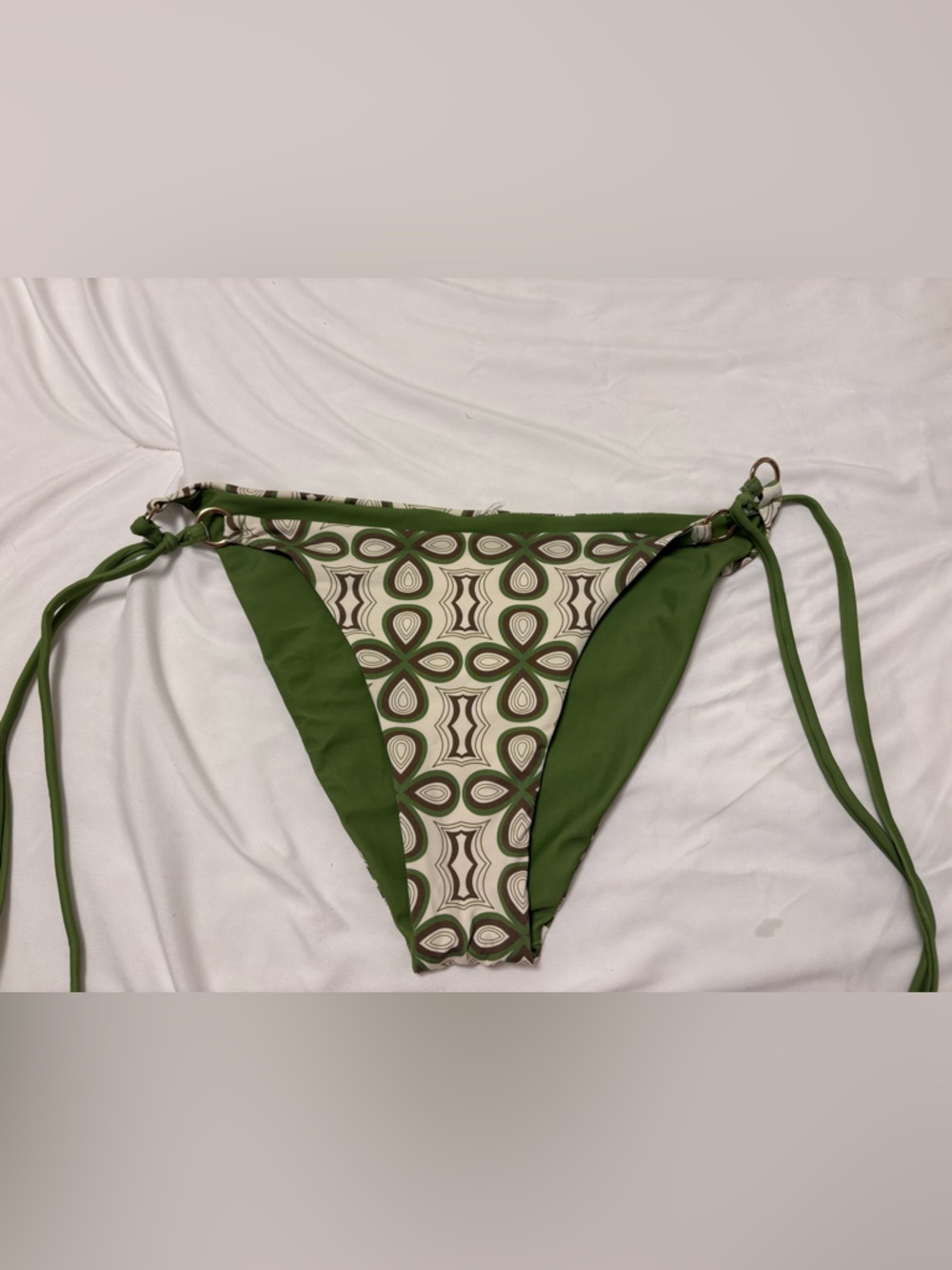 Green Patterned Tie Side hoop Bikini Bottom - L